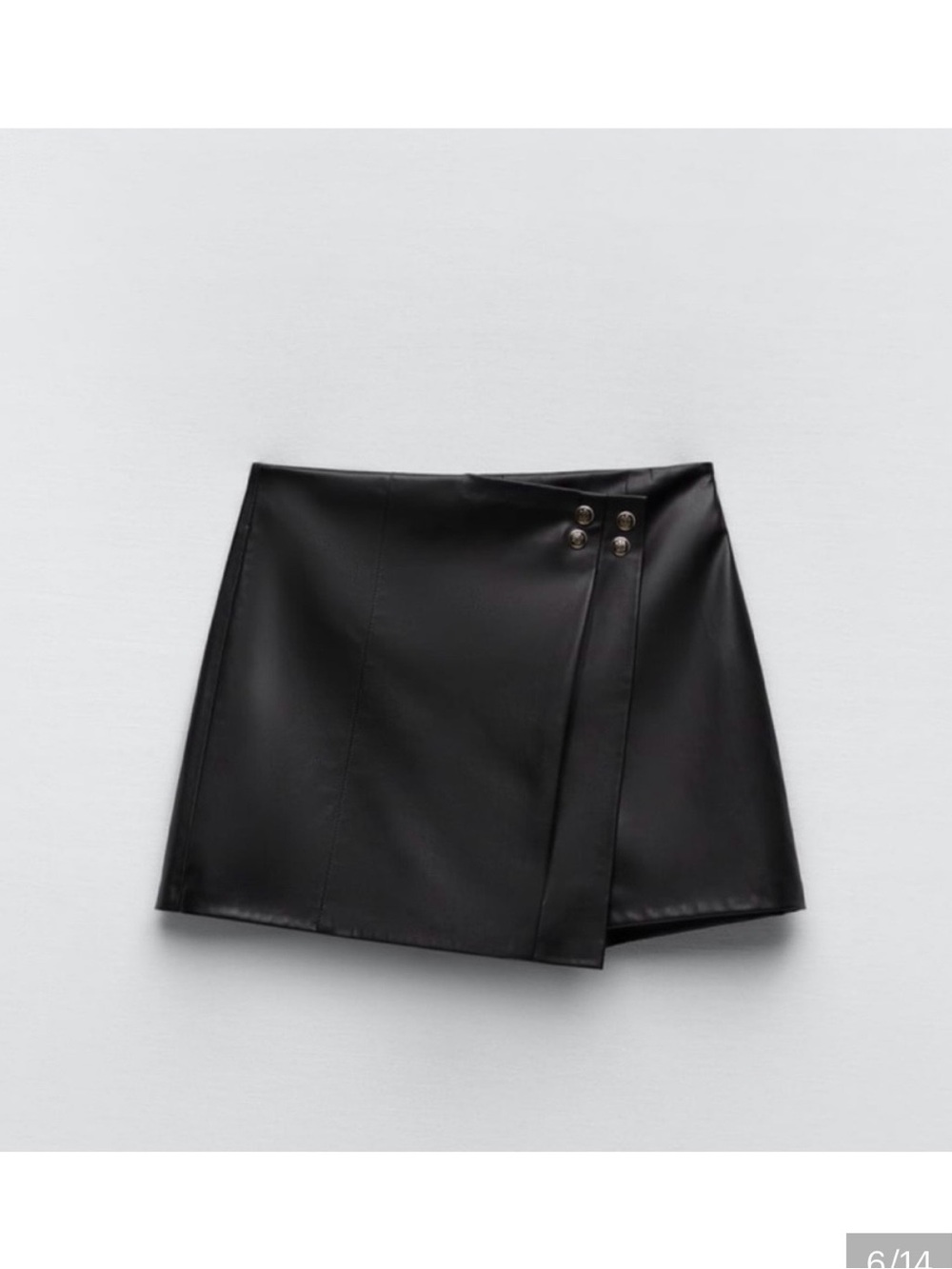 Zara Black Faux Leather Mini Skort with Gold Buttons